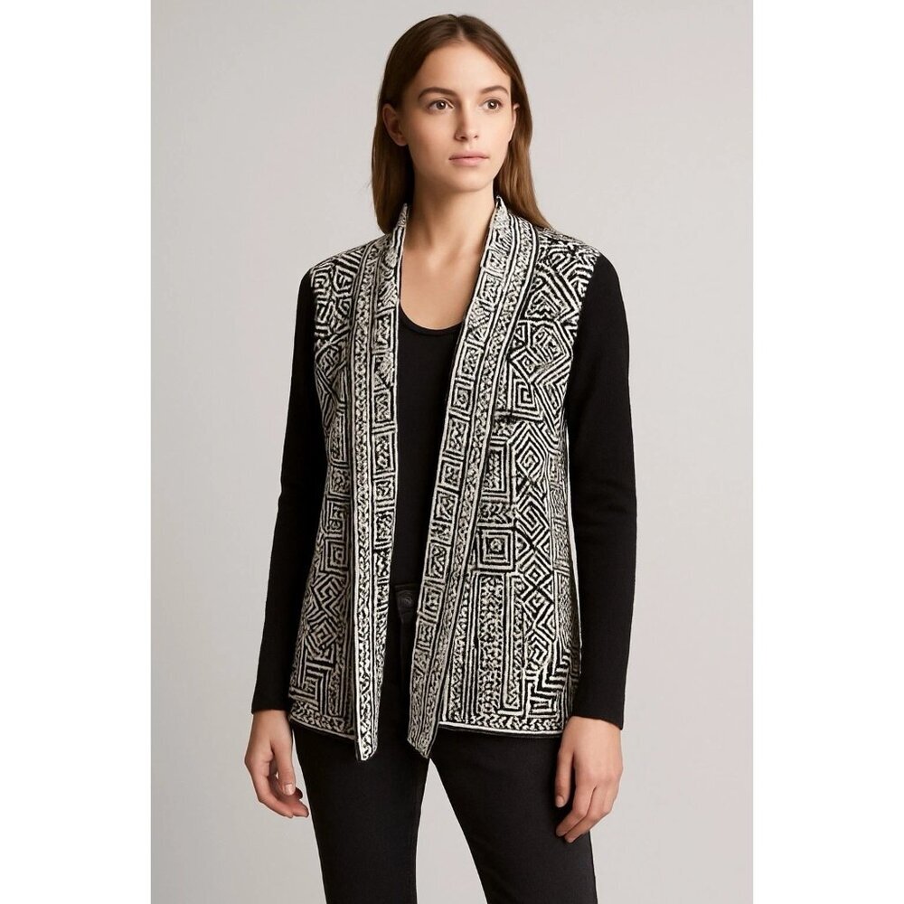 Anthropologie Field Flower Stamped Jacquard Cardigan Aztec Southwestern Size Med